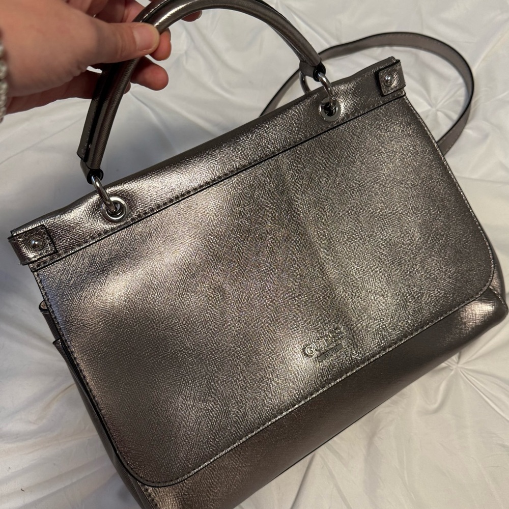 Y2K Guess Shimmering Silver Satchel